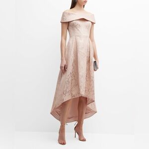 Rickie Freeman For Teri Jon New Off Shoulder High Low Jacquard Gown Size 10